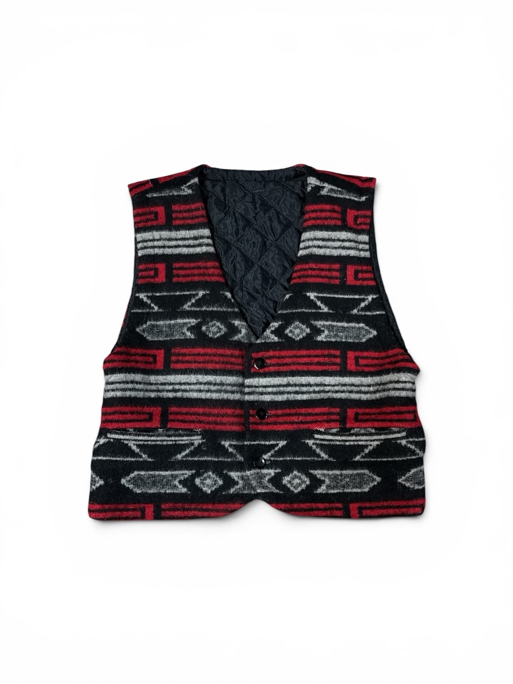 Vintage Southwest Aztec Red Black Reversible Wool Vest Western Wool Vest L XL